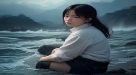 枫可怜清冷系外形近景，冷色调布光，突出五官立体感与清冷气质